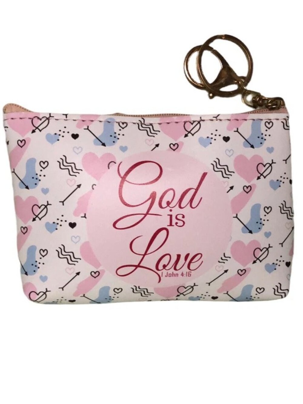 Inspirational Spiritual Coin Purse Women Wallet Zipper Closure Key Ring Pink